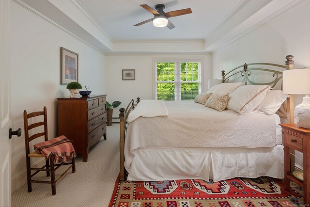 16 Morley Ln, Darien, CT 06820 - carpeted bedroom with a raised ceiling, ornamental molding, and a ceiling fan