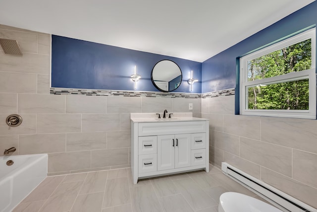 779 New Britain Ave, Rocky Hill, CT 06067 - full bath with a baseboard radiator, tile walls, vanity, a tub, and toilet