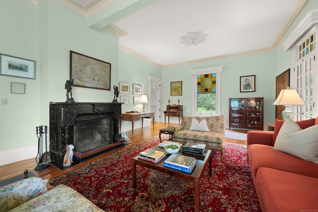 13 Sugar St, Newtown, CT 06470 - living area featuring crown molding, wood finished floors, a fireplace, and baseboards