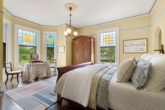 13 Sugar St, Newtown, CT 06470 - bedroom with multiple windows, wood-type flooring, a chandelier, and crown molding