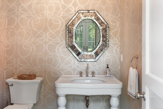 68 Woods End Rd, New Canaan, CT 06840 - bathroom featuring wallpapered walls and toilet