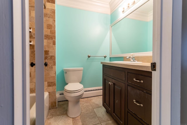 11 Byrne Ct Unit C2, Farmington, CT 06032 - bathroom featuring ornamental molding, baseboard heating, toilet, and vanity