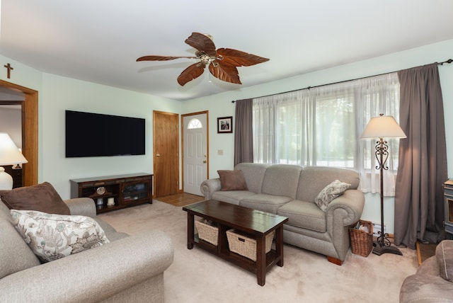 21 Bethpage Dr, Bethel, CT 06801 - living room featuring light carpet and ceiling fan