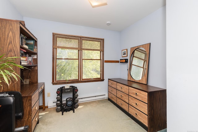 21 Bethpage Dr, Bethel, CT 06801 - living area featuring light colored carpet, baseboard heating, a baseboard heating unit, and an office area