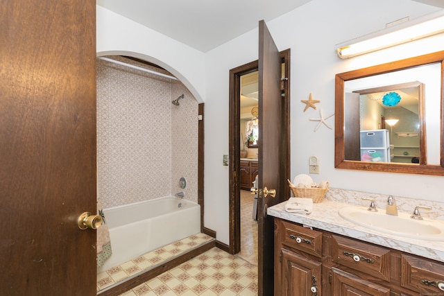21 Bethpage Dr, Bethel, CT 06801 - full bath featuring shower / bathtub combination, vanity, tile patterned floors, and baseboards
