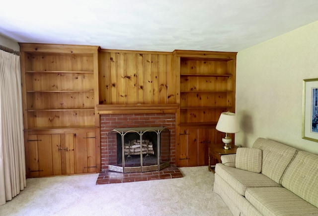 152 Cedar Ln, Middletown, CT 06457 - carpeted living room featuring a brick fireplace
