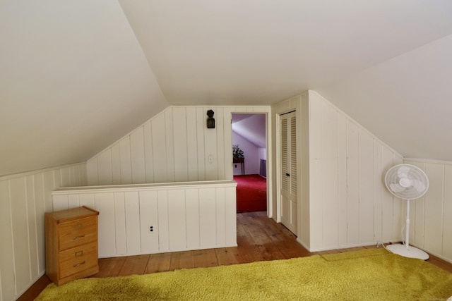 152 Cedar Ln, Middletown, CT 06457 - bonus room featuring hardwood / wood-style flooring, lofted ceiling, and wood walls
