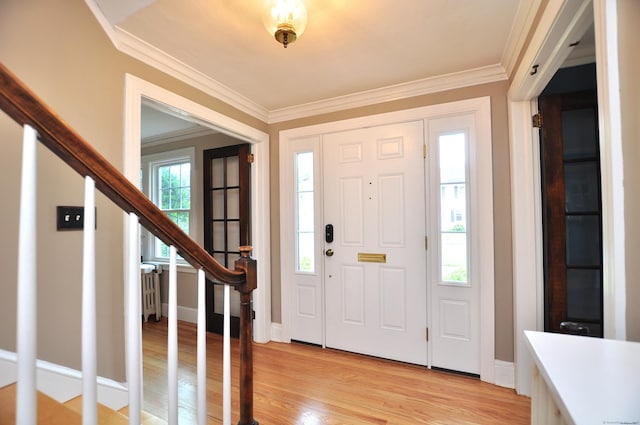 16 Ridgewood Rd, Windsor, CT 06095 - entryway with stairway, ornamental molding, and light wood-type flooring