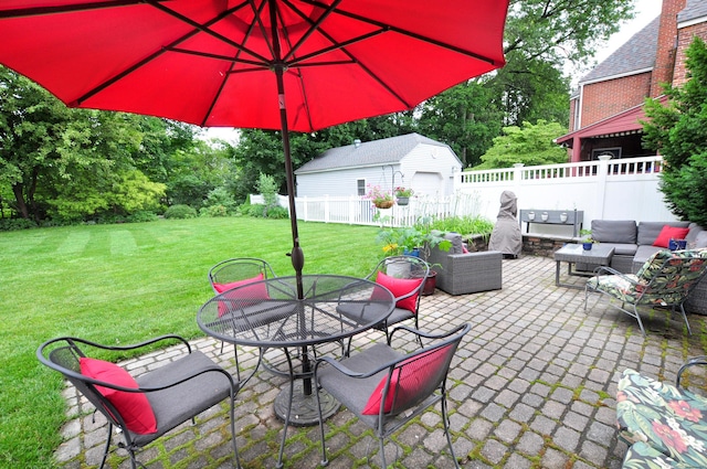 16 Ridgewood Rd, Windsor, CT 06095 - view of patio / terrace with an outdoor hangout area, outdoor dining area, an outdoor structure, and view of scattered trees