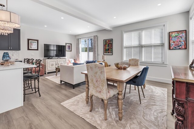 37 Old Rte 7 Unit 3, Brookfield, CT 06804 - dining space with light wood-type flooring, a chandelier, recessed lighting, beam ceiling, and baseboards