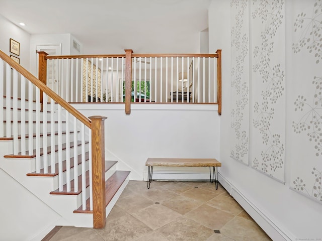 20 Mountain Wood Rd, Stamford, CT 06903 - stairway with a baseboard radiator and recessed lighting