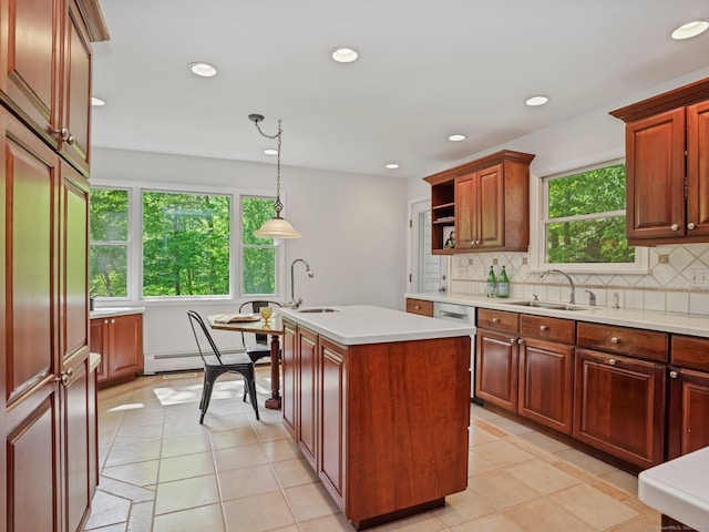 20 Mountain Wood Rd, Stamford, CT 06903 - kitchen with a sink, a baseboard heating unit, plenty of natural light, and recessed lighting