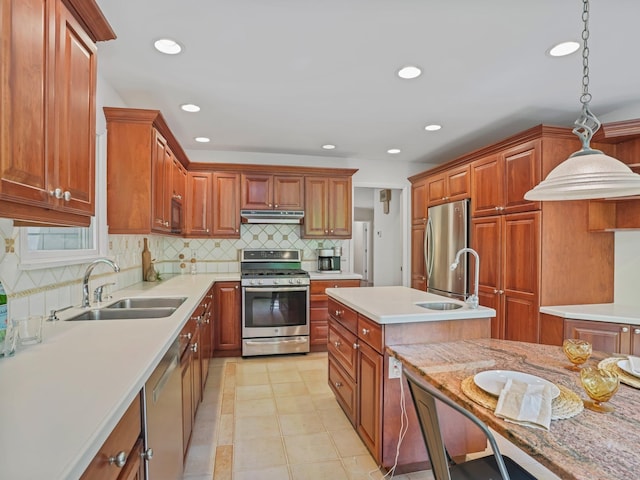 20 Mountain Wood Rd, Stamford, CT 06903 - kitchen with appliances with stainless steel finishes, a sink, light countertops, and recessed lighting
