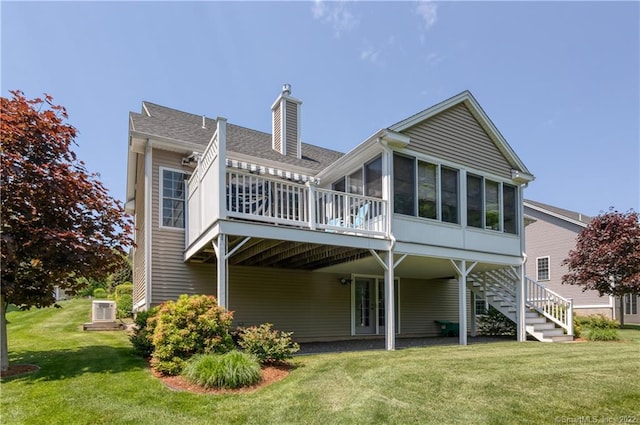 2 Crestview Dr Unit 2, Middlefield, CT 06481 - back of property featuring a sunroom, a chimney, and a yard