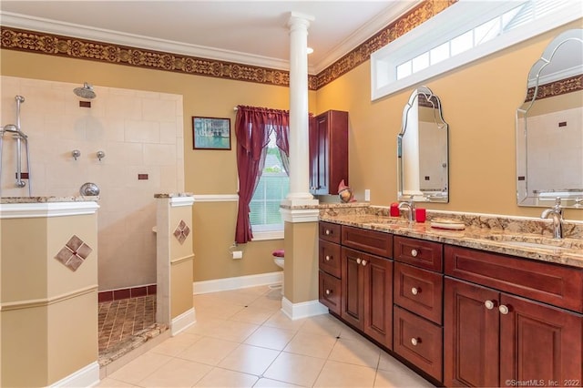 2 Crestview Dr Unit 2, Middlefield, CT 06481 - full bathroom featuring decorative columns, ornamental molding, double vanity, walk in shower, and toilet