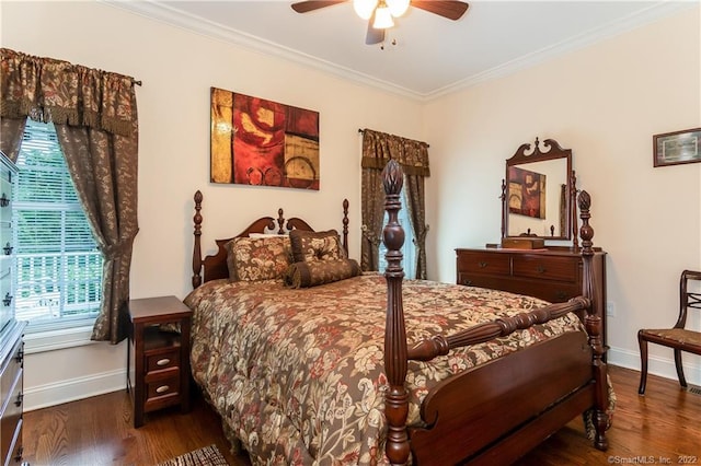2 Crestview Dr Unit 2, Middlefield, CT 06481 - bedroom with crown molding, baseboards, dark wood-type flooring, and ceiling fan