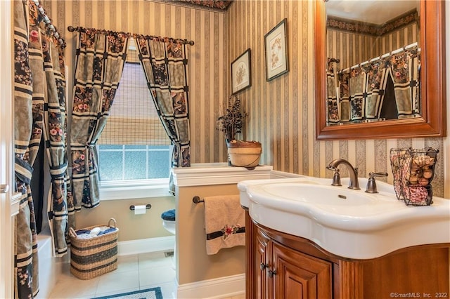 2 Crestview Dr Unit 2, Middlefield, CT 06481 - full bathroom featuring vanity, tile patterned flooring, and wallpapered walls