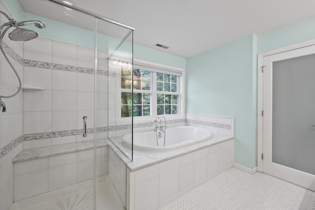 65 Macarthur Ln Apt 6, Stamford, CT 06902 - bathroom featuring a stall shower, a bath, and tile patterned flooring