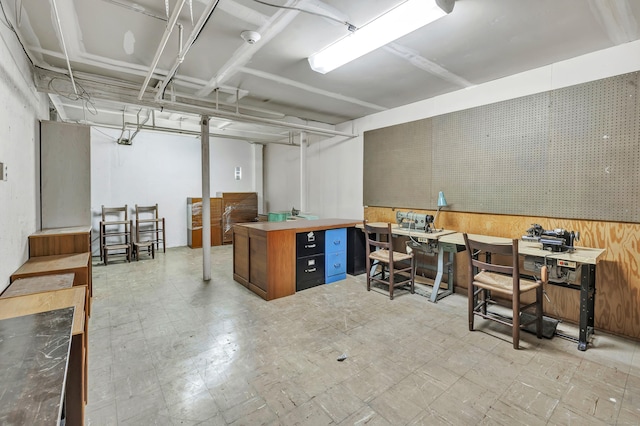 42 N Lake Dr Apt C2, Hamden, CT 06517 - office area with light flooring, a workshop area, and wood walls