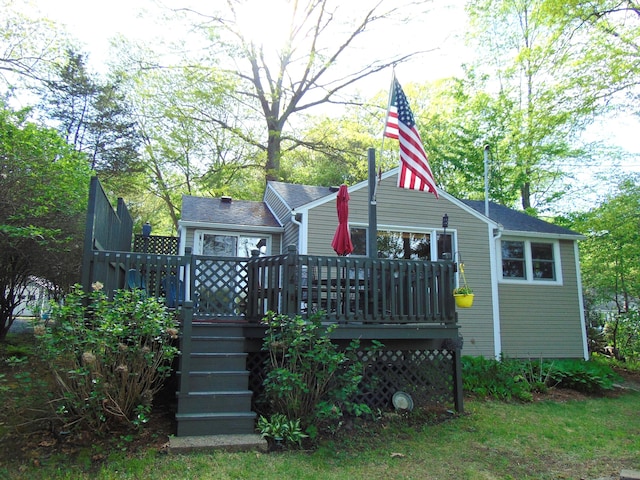 269 Lake Shore Dr, East Haddam, CT 06415 - back of property with a wooden deck and stairs