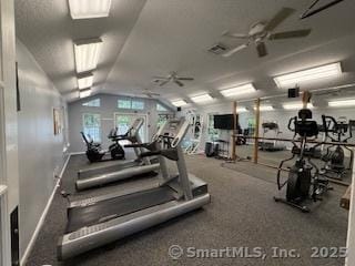 202 Carriage Crossing Ln Unit 202, Middletown, CT 06457 - gym featuring a ceiling fan, lofted ceiling, and baseboards