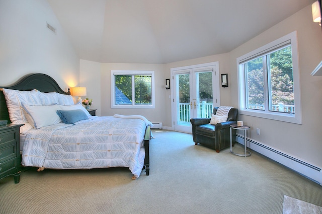 63 Balfour Dr, West Hartford, CT 06117 - bedroom with french doors, carpet flooring, access to exterior, baseboard heating, and a baseboard heating unit