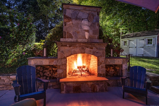 63 Balfour Dr, West Hartford, CT 06117 - view of patio featuring an outdoor stone fireplace