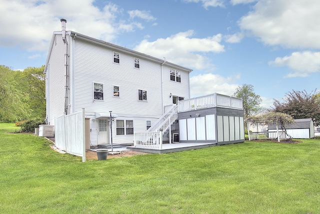 23 Davis Rd, Seymour, CT 06483 - back of house featuring a deck, a lawn, and stairway
