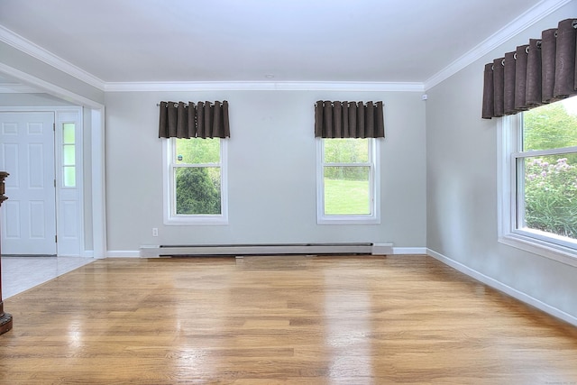 23 Davis Rd, Seymour, CT 06483 - spare room featuring a baseboard radiator, light wood-type flooring, plenty of natural light, and ornamental molding