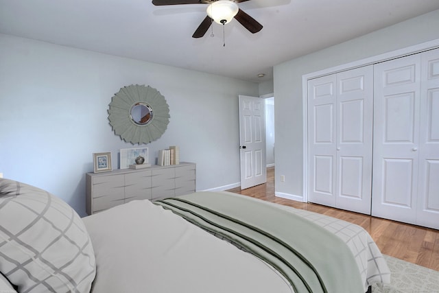 23 Davis Rd, Seymour, CT 06483 - bedroom featuring light wood-type flooring, a closet, and a ceiling fan