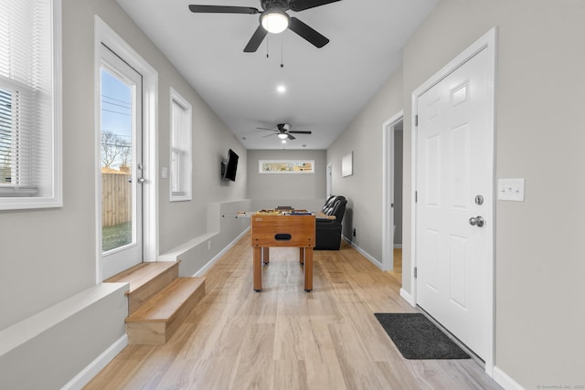 6 Bidwell Ter, Middletown, CT 06457 - rec room featuring a ceiling fan, light wood-style floors, and baseboards
