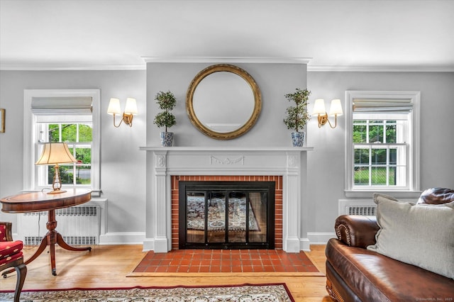 10 Meadowbrook Rd, Hamden, CT 06517 - living area with radiator heating unit, wood finished floors, healthy amount of natural light, baseboards, and crown molding