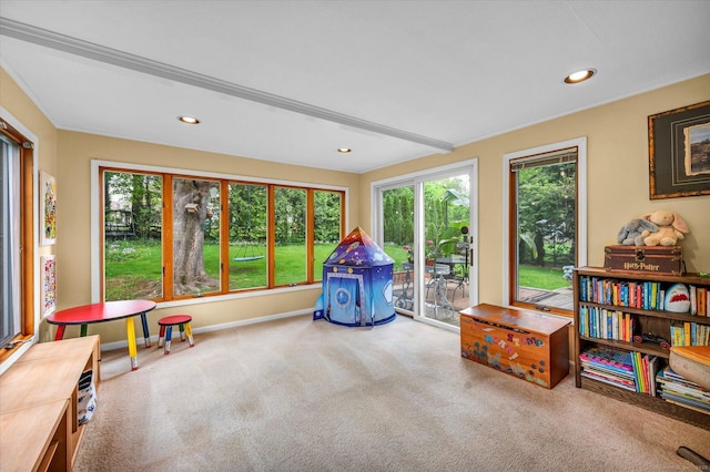 10 Meadowbrook Rd, Hamden, CT 06517 - rec room featuring carpet flooring, baseboards, and recessed lighting