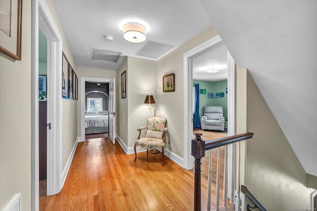 10 Meadowbrook Rd, Hamden, CT 06517 - hallway featuring light wood-style floors, attic access, and baseboards