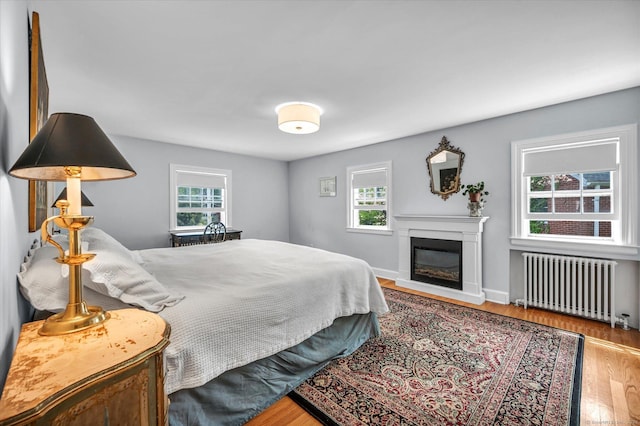 10 Meadowbrook Rd, Hamden, CT 06517 - bedroom featuring radiator heating unit, wood finished floors, and a glass covered fireplace