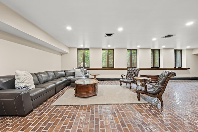 46 Mountain Farms Rd, West Hartford, CT 06117 - living room with brick floors, recessed lighting, and baseboards