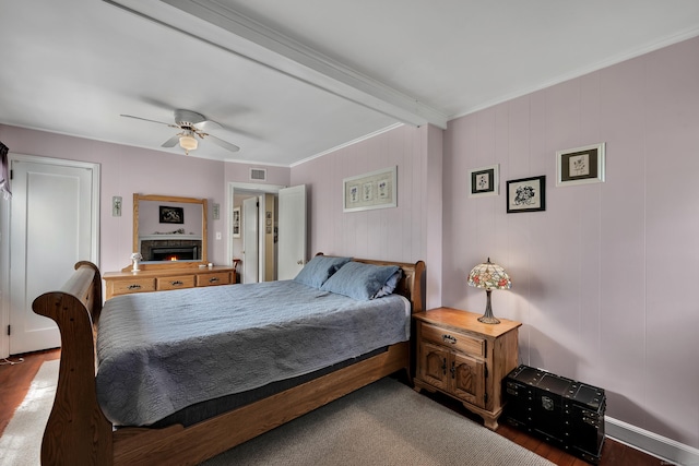 4 Hockanum Dr, East Hartford, CT 06118 - bedroom with beam ceiling, wood finished floors, ceiling fan, and ornamental molding