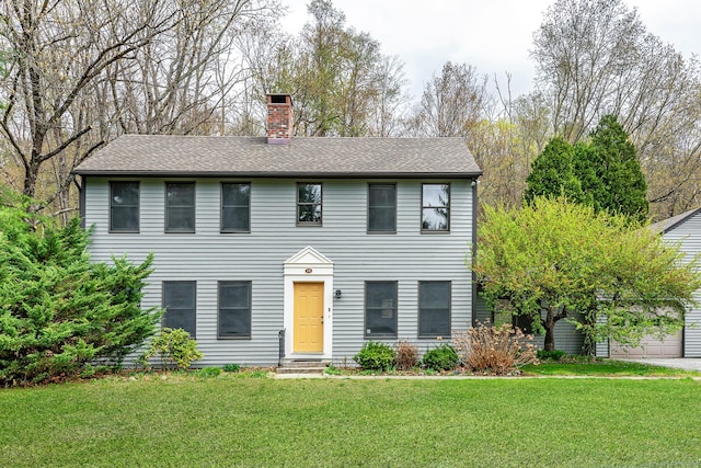 433 Kent Cornwall Rd Unit 14, Kent, CT 06757 - colonial inspired home with a chimney, a front lawn, and roof with shingles