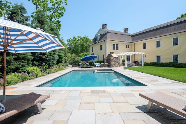 37 Lantern Hill Rd, Madison, CT 06443 - outdoor pool with a pergola, a patio area, and a yard