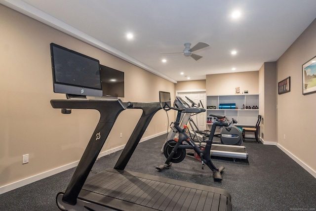 37 Lantern Hill Rd, Madison, CT 06443 - workout area featuring a ceiling fan, baseboards, and recessed lighting