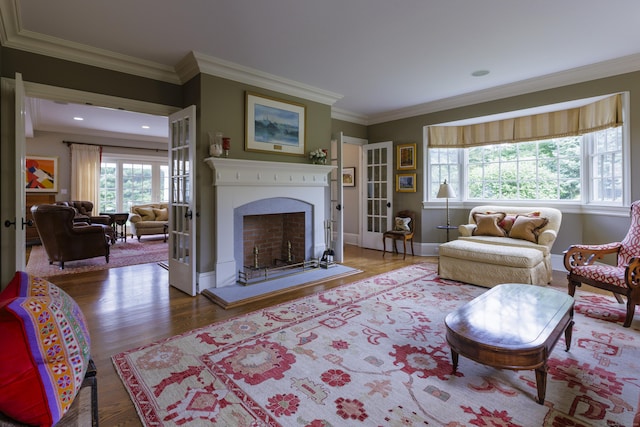 37 Lantern Hill Rd, Madison, CT 06443 - living area featuring crown molding, a fireplace with raised hearth, and wood finished floors