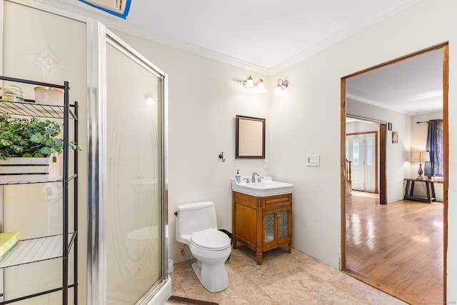 241 New London Rd, Colchester, CT 06415 - bathroom with crown molding, a shower stall, vanity, and toilet