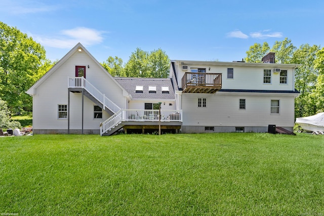241 New London Rd, Colchester, CT 06415 - back of property featuring a chimney, a lawn, stairway, and a wooden deck