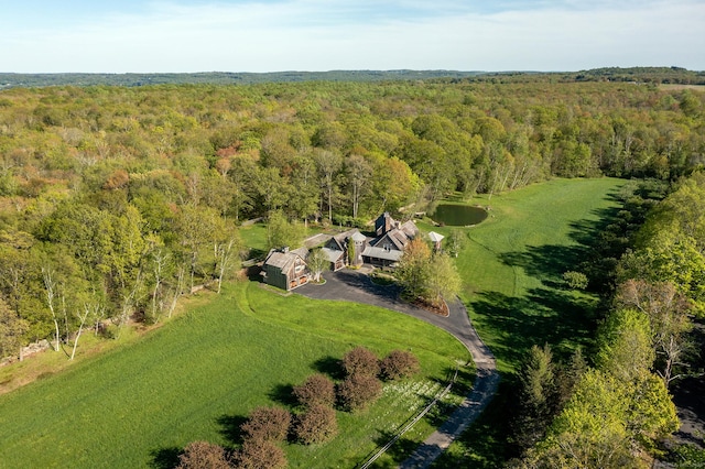 view of subject property with a forest