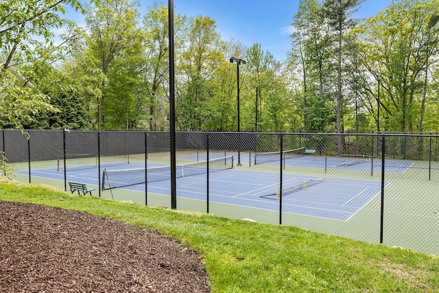 view of tennis court with fence