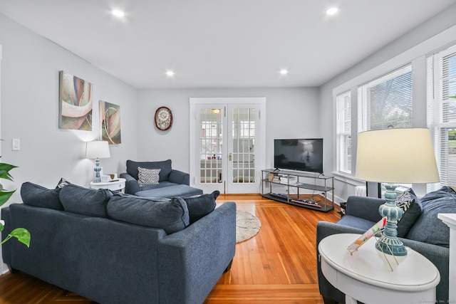 living area featuring recessed lighting and wood finished floors