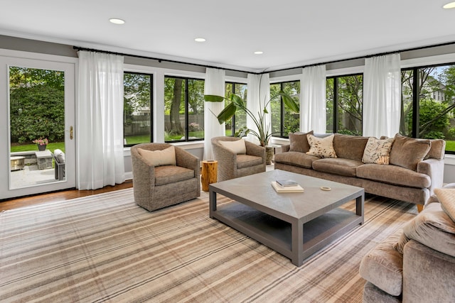 living area with recessed lighting