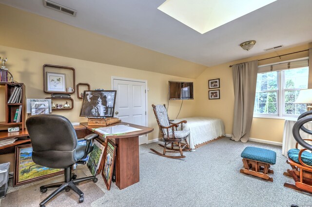 539 Plains Rd, Milford, CT 06461 - bedroom with carpet floors, baseboards, lofted ceiling, and a desk