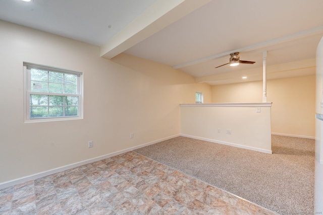 empty room featuring ceiling fan, recessed lighting, and baseboards