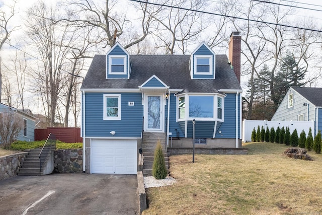 89 Bingham St, Bristol, CT 06010 - new england style home with a chimney, driveway, a shingled roof, a garage, and entry steps